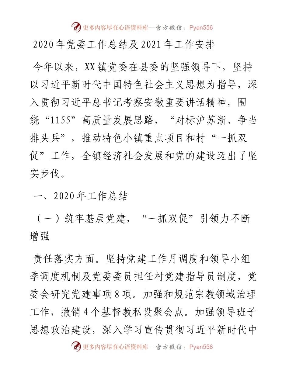党委工作总结及工作安排.docx_第1页