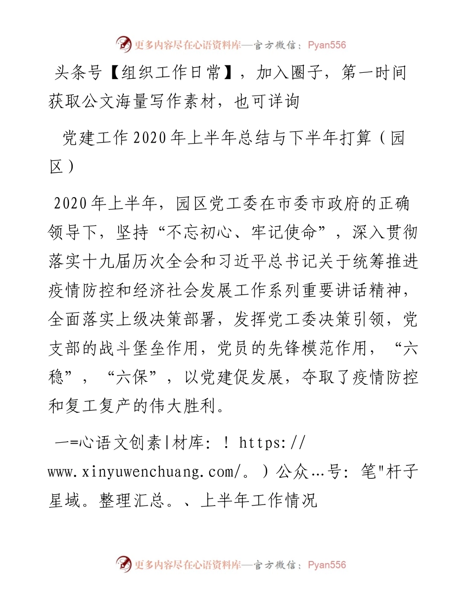 党建工作上半年总结与下半年打算（园区）.docx_第1页