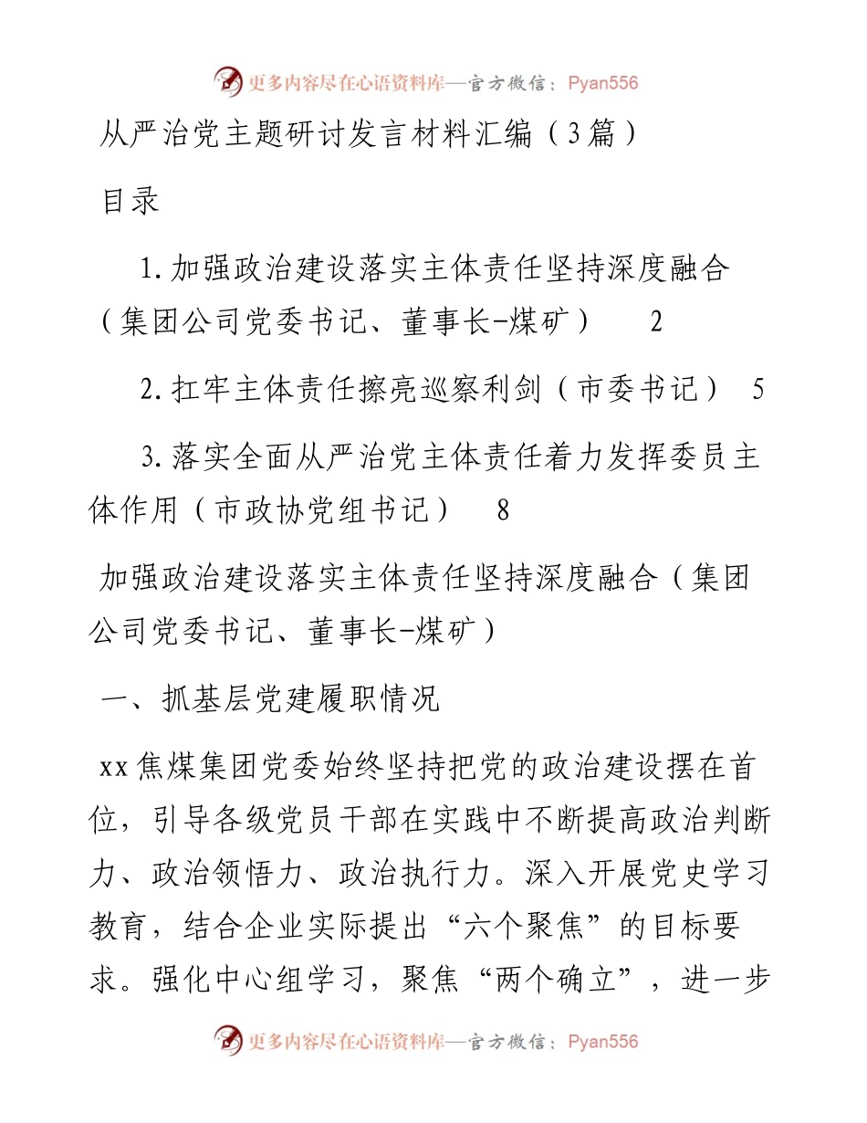 从严治党主题研讨发言材料汇编（3篇）.docx_第1页