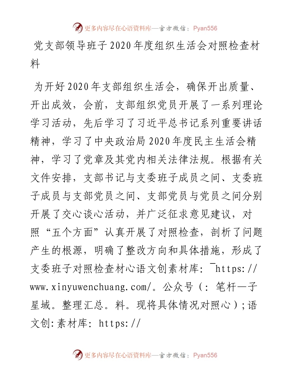 党支部领导班子度组织生活会对照检查材料(1).docx_第1页