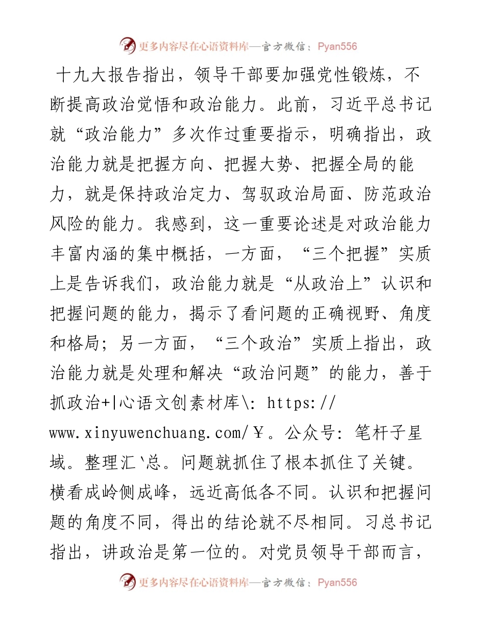 党员领导干部关于提升政治能力的研讨交流发言.docx_第1页