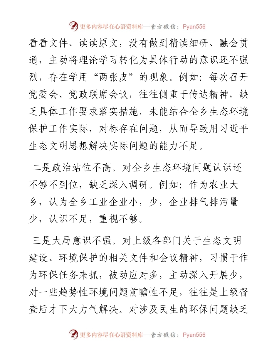 乡镇领导班子生态环境保护巡察整改专题民主生活会对照检查材料范文.docx_第2页