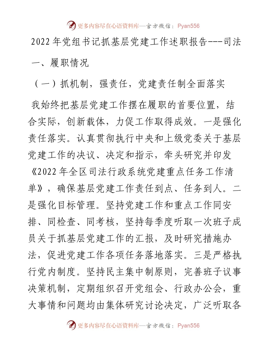 党组书记抓基层党建工作述职报告---司法.docx_第1页