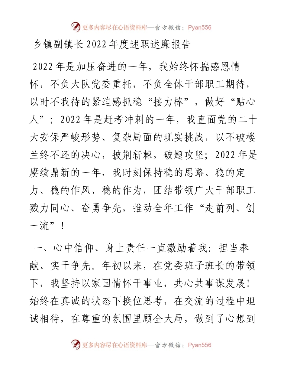 乡镇副镇长度述职述廉报告.docx_第1页