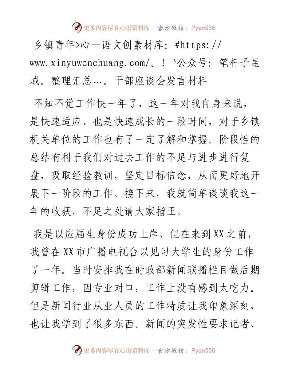 乡镇青年干部座谈会发言材料.docx_第1页