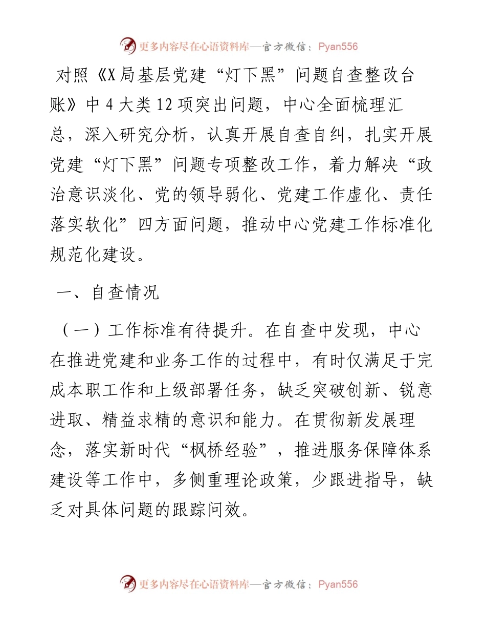 党建“灯下黑”问题自查整改工作报告(1).docx_第1页