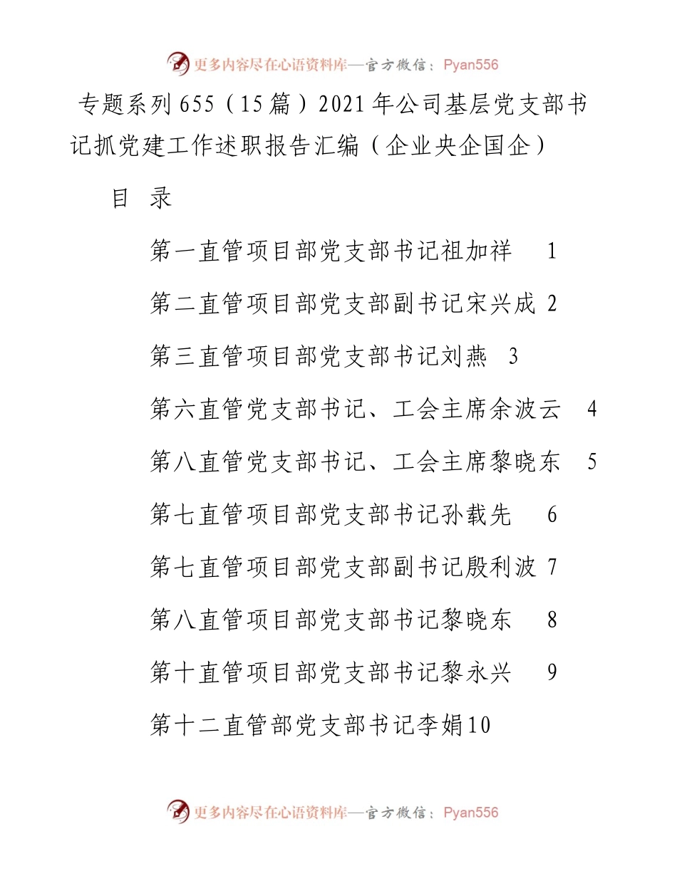 专题系列655（15篇）公司基层党支部书记抓党建工作述职报告汇编（企业央企国企）.docx_第1页