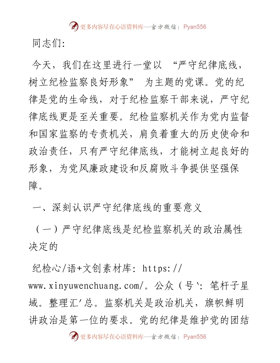 严守纪律底线 树立纪检监察良好形象.docx_第1页