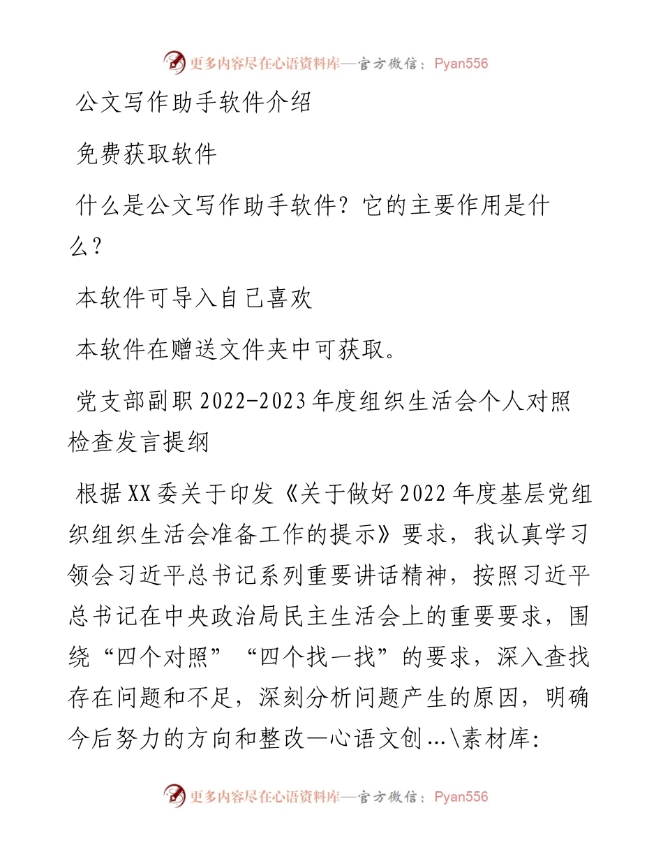 党支部副职-2023年度组织生活会个人对照检查发言提纲.docx_第1页