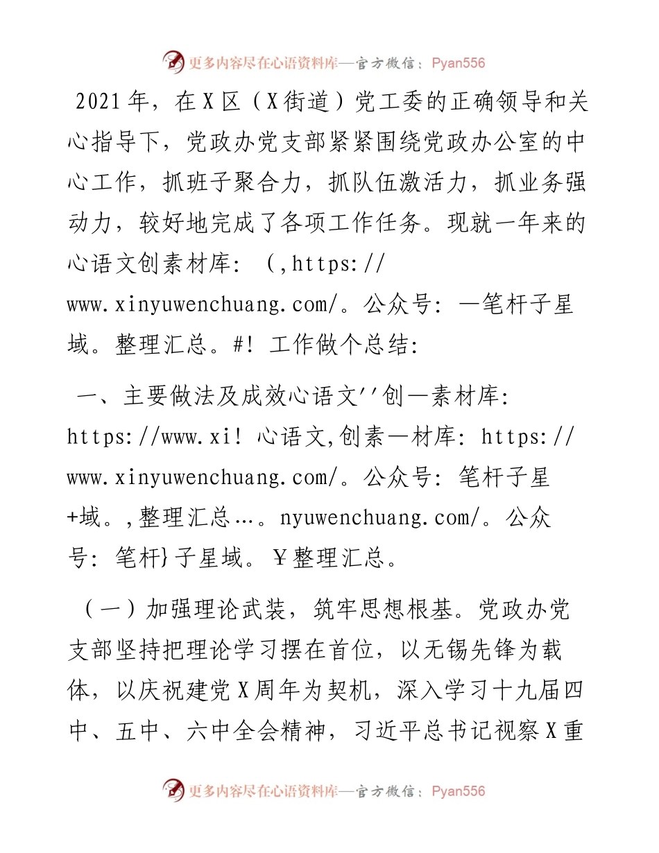 党政办公室党支部党建工作总结.docx_第1页
