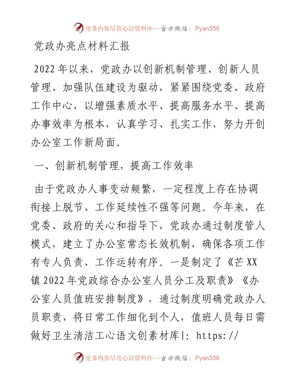 党政办亮点材料汇报.docx_第1页