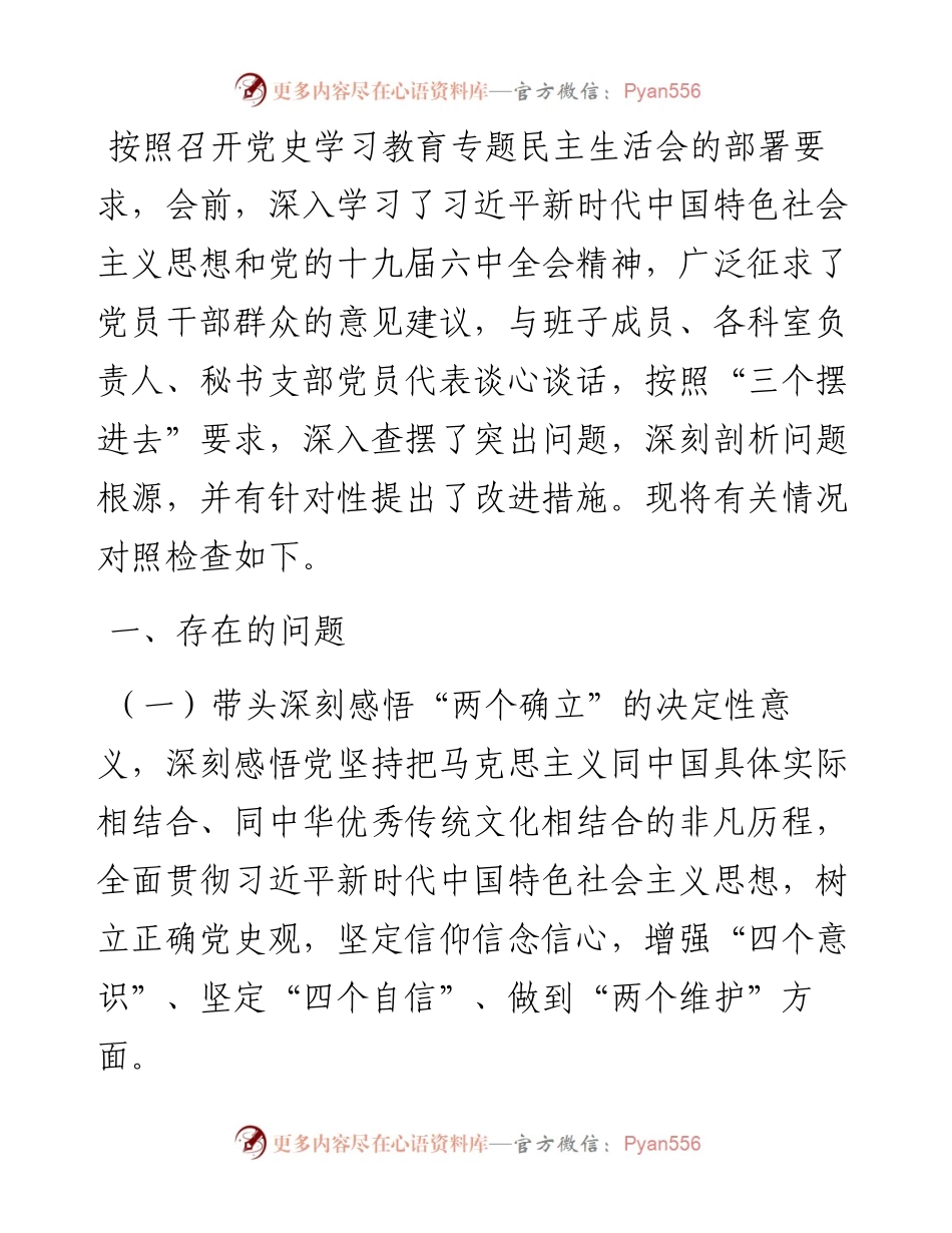 党史学习教育专题民主生活会个人对照检查材料（区府办主任）.docx_第1页