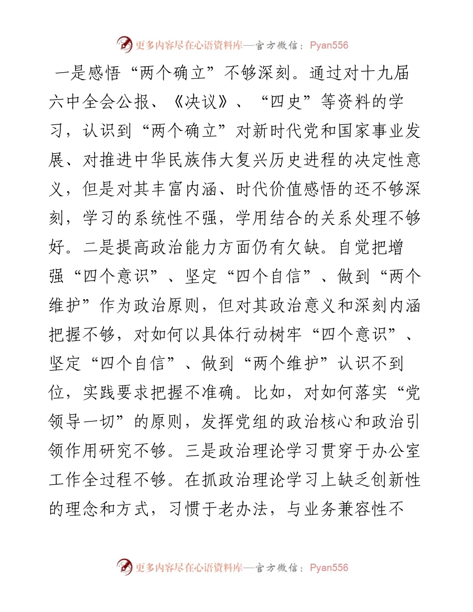 党史学习教育专题民主生活会个人对照检查材料（区府办主任）.docx_第2页