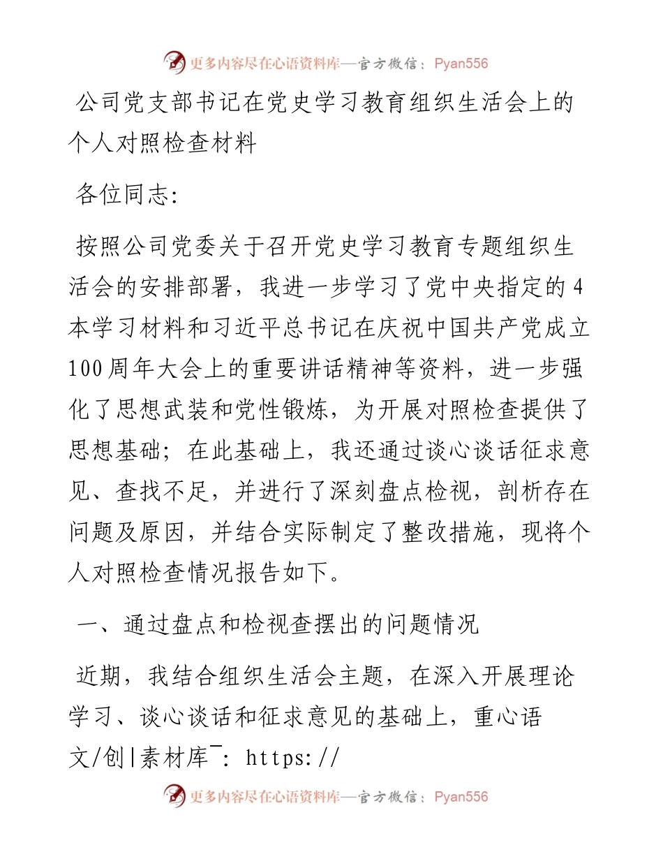 党史专题组织生活会个人剖析（公司）.docx_第1页