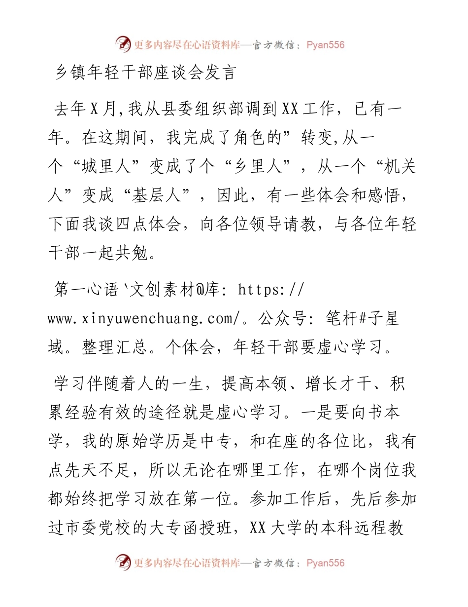 乡镇年轻干部座谈会发言.docx_第1页