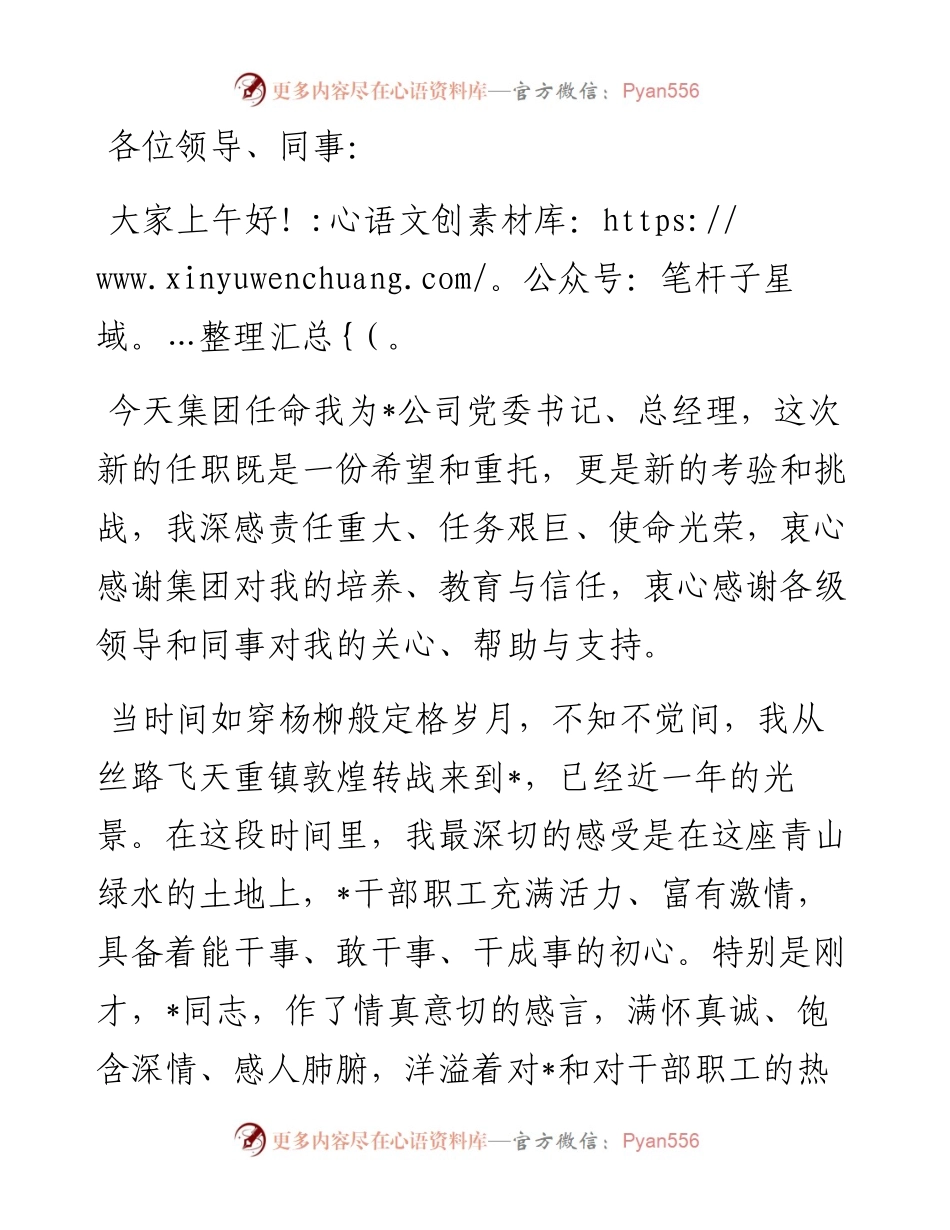 企业党委书记任职表态发言.docx_第1页