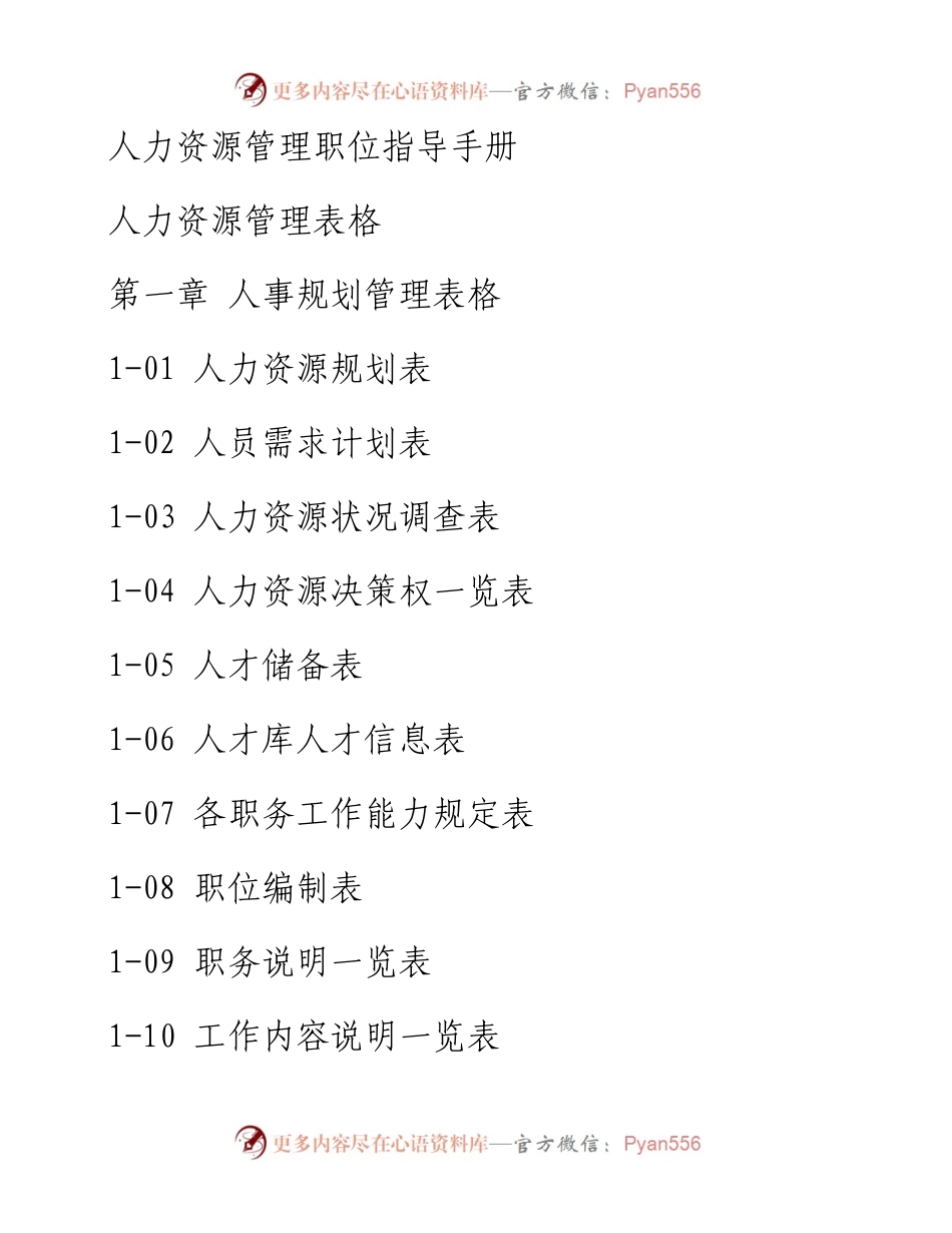 人力资源管理职位指导手册之人力资源管理表格115页.docx_第1页