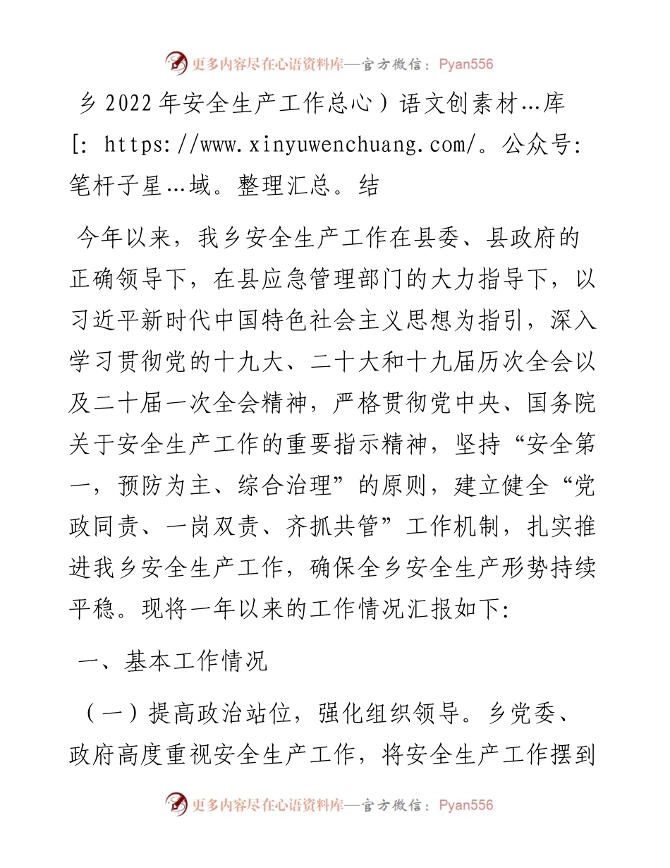 乡安全生产工作总结.docx_第1页