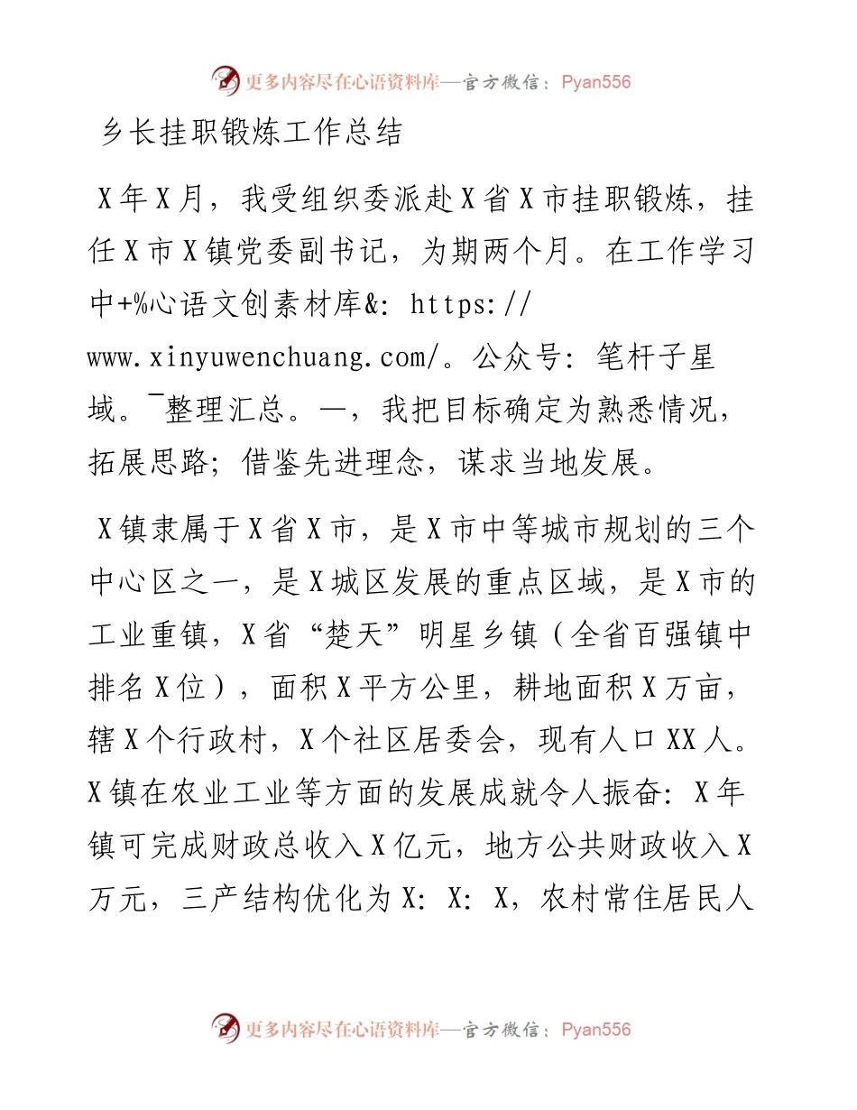 乡长挂职锻炼工作总结.docx_第1页