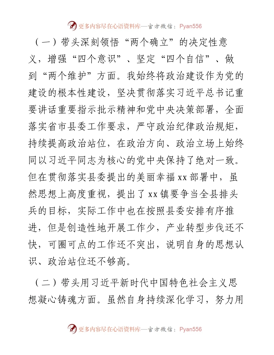 乡镇党委书记度民主生活会个人对照检查材料.docx_第2页