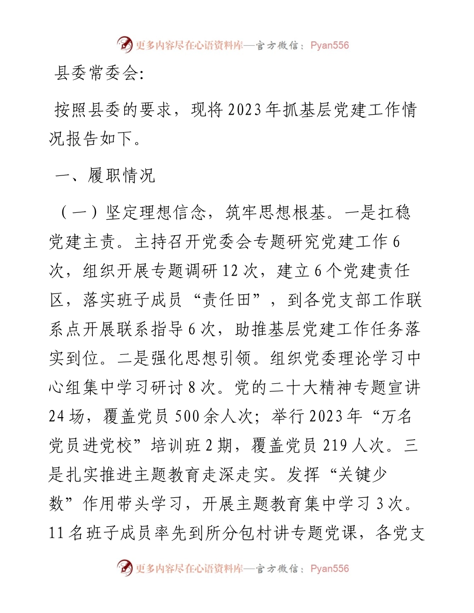 乡镇2023年抓基层党建工作述职报告.docx_第1页