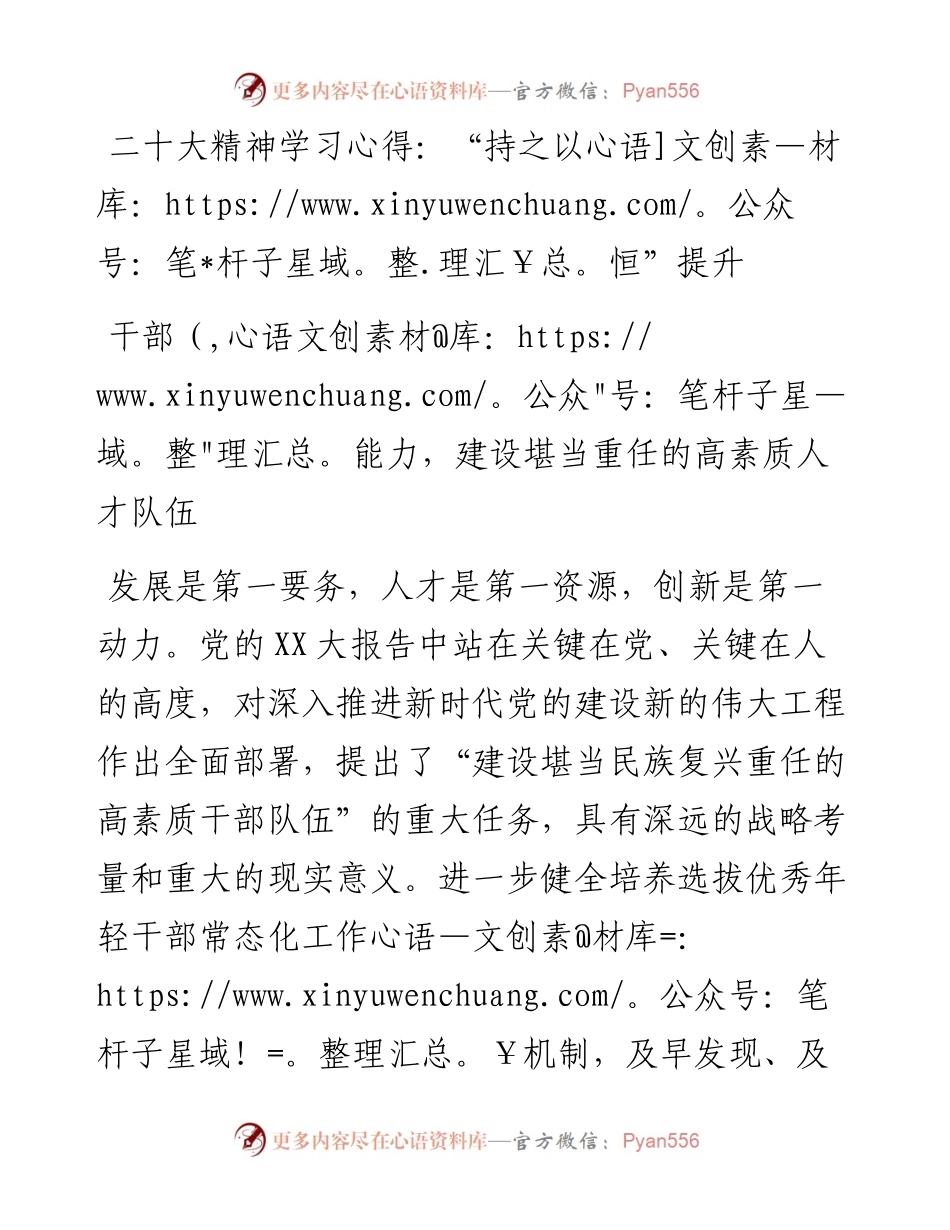 二十大精神学习心得：“持之以恒”提升干部能力，建设堪当重任的高素质人才队伍.docx_第1页