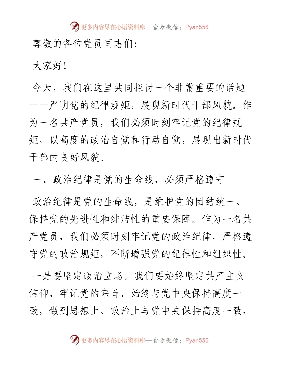党课讲稿：严明党的纪律规矩，展新时代干部风貌.docx_第1页
