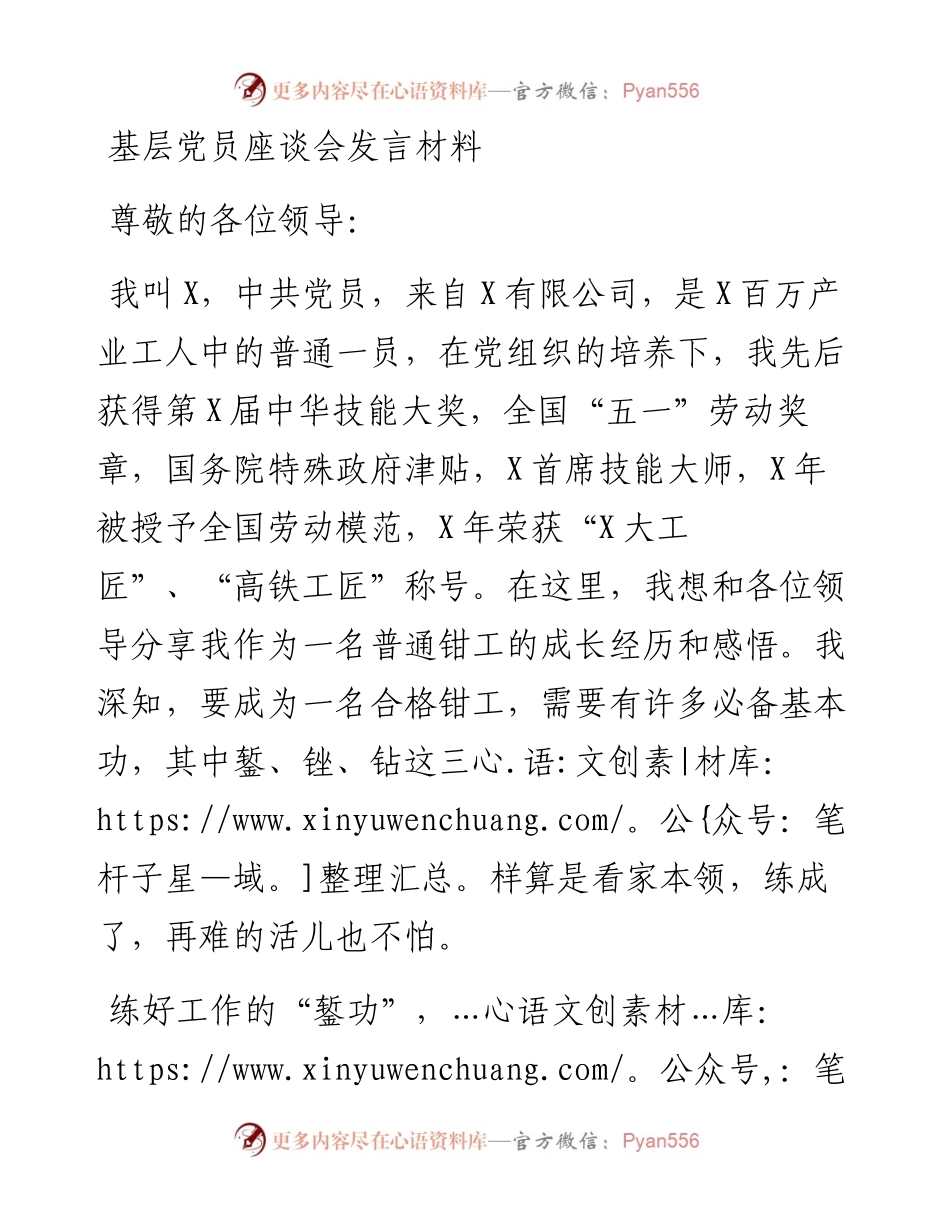 企业：基层党员座谈会发言材料.docx_第1页