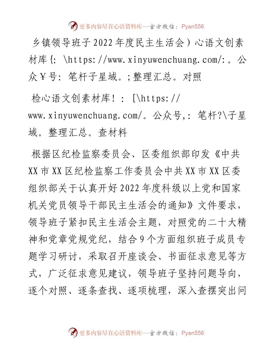 乡镇领导班子度民主生活会对照检查材料.docx_第1页