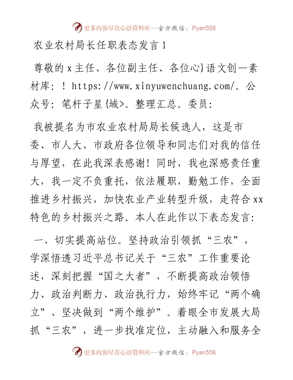任职表态发言3篇（农业农村局长、发改局长、公安局长）.docx_第1页