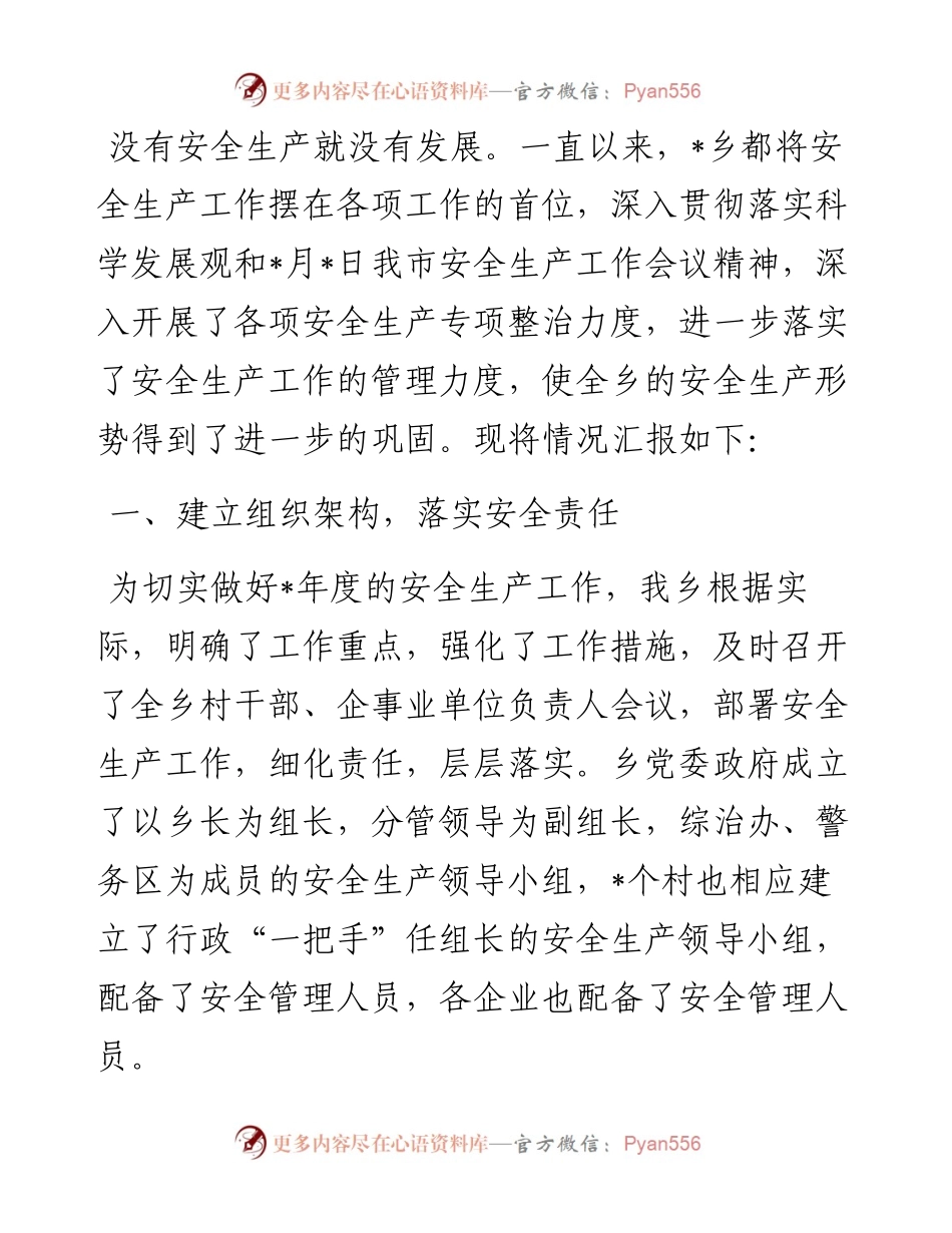 乡安全生产工作汇报.docx_第1页