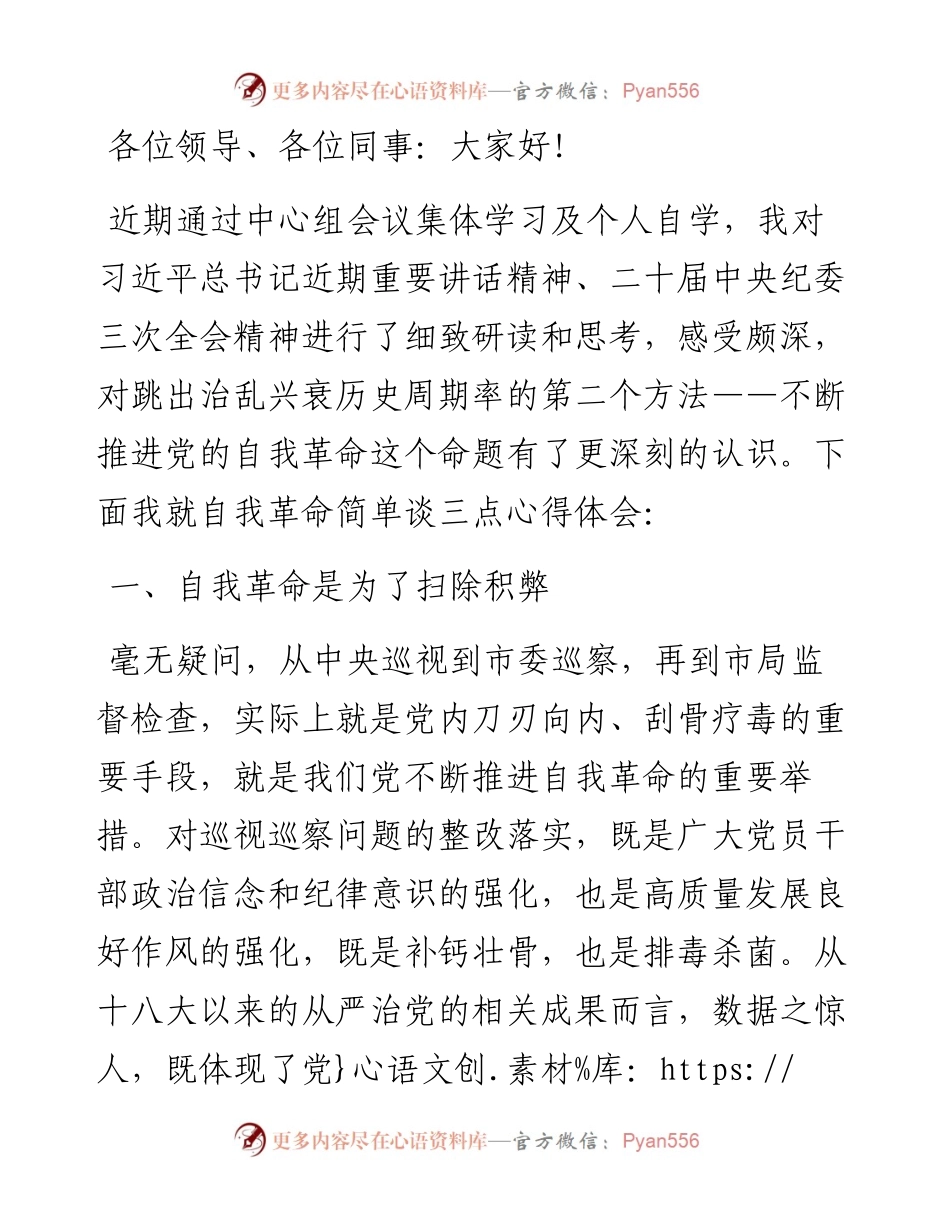 中心组自我革命主题发言 (2).docx_第1页