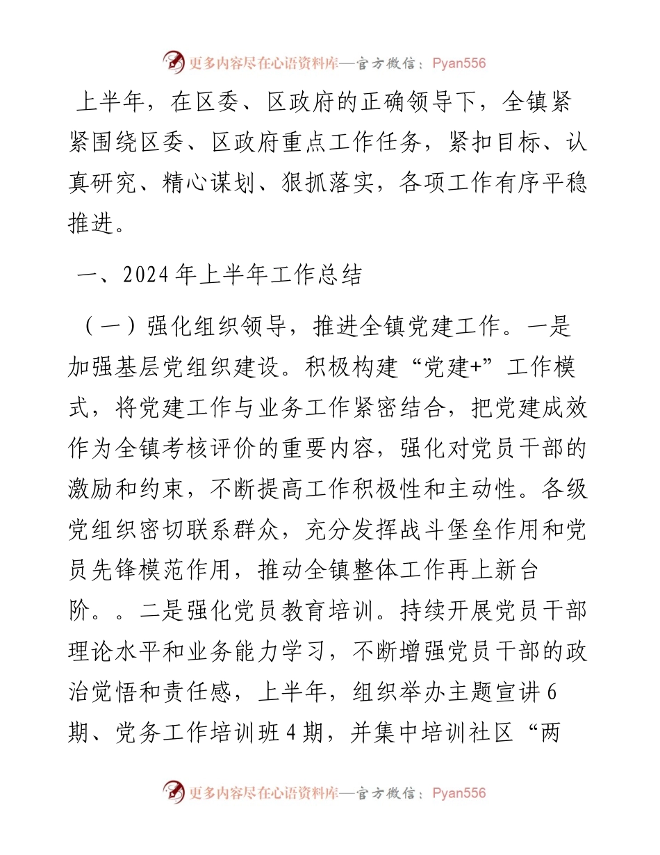 乡镇2024年上半年工作总结和下半年工作计划.docx_第1页