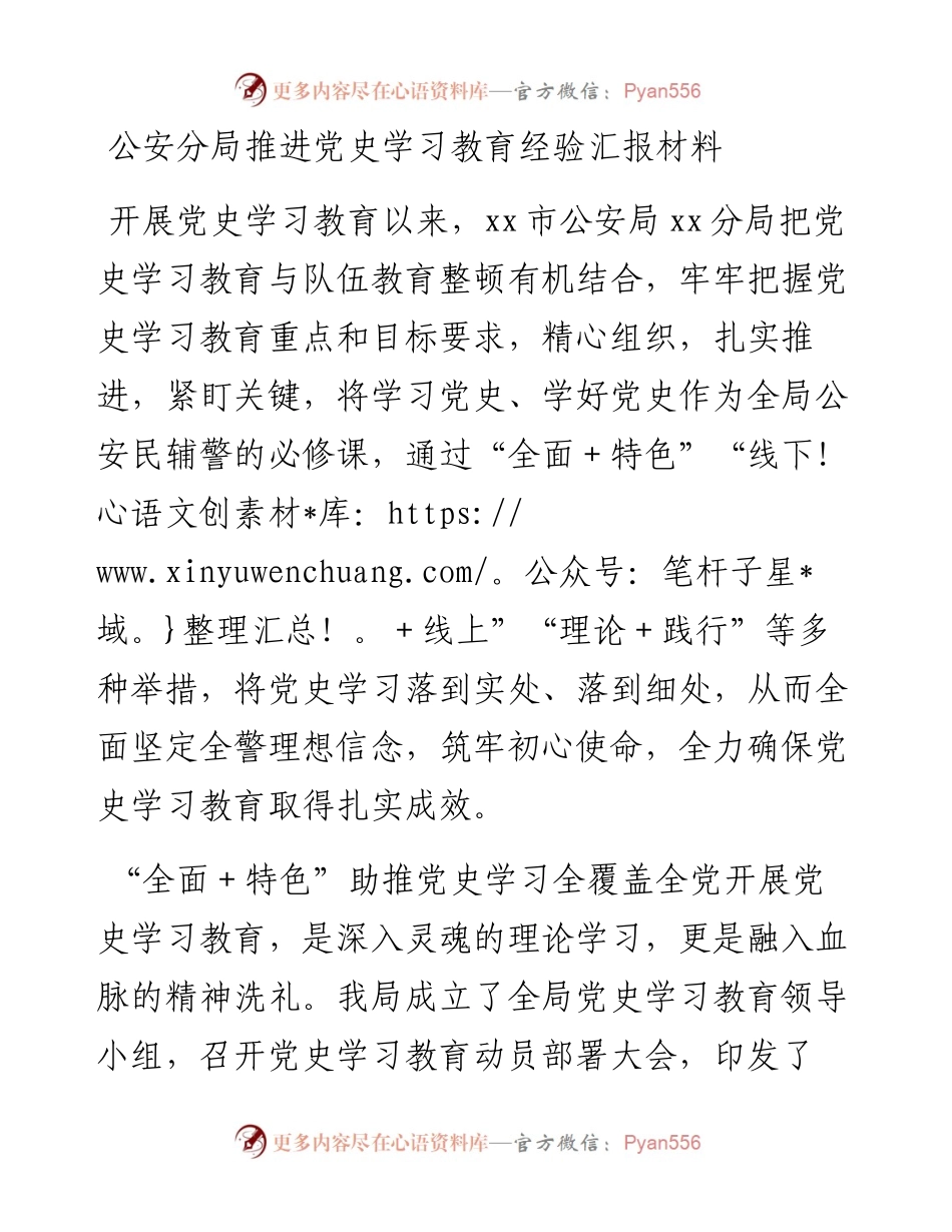党史学习教育经验汇报材料（公安）(1).docx_第1页