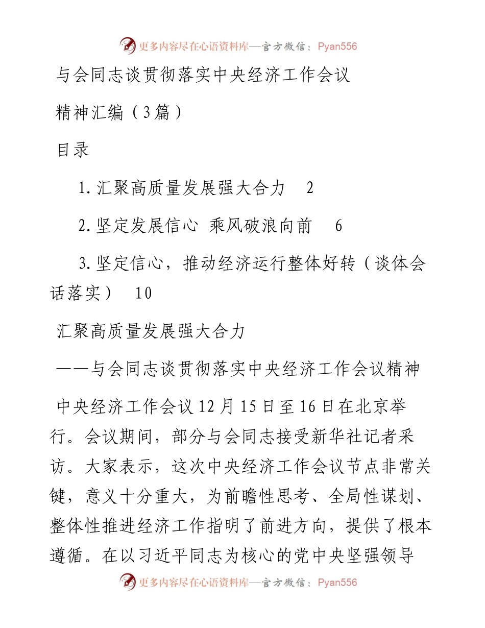 与会同志谈贯彻落实中央经济工作会议精神汇编（3篇）.docx_第1页