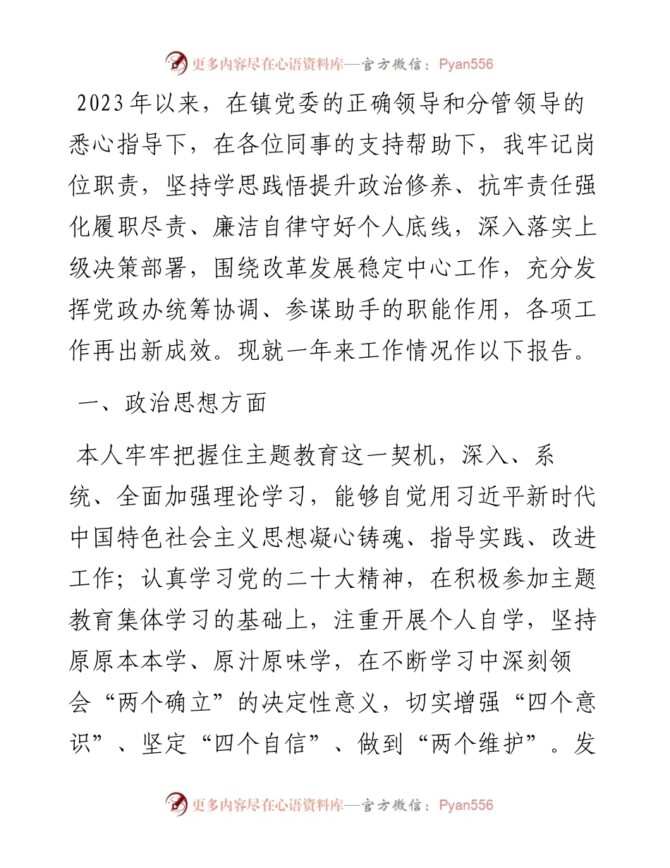党政办主任2023年度述职述廉报告.docx_第1页