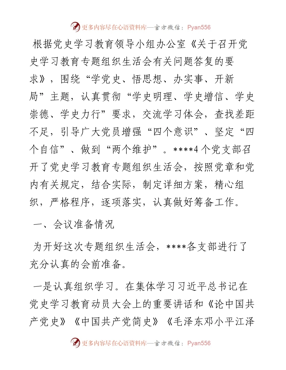 党史学习教育专题组织生活会专题报告.docx_第1页