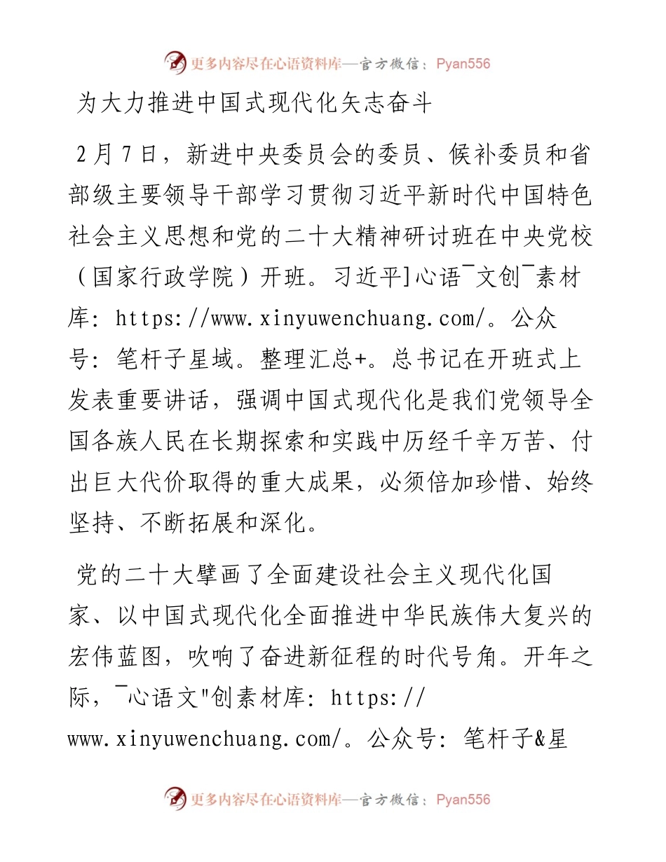 习近平总书记二十大精神研讨班讲话的研讨发言---为大力推进中国式现代化矢志奋斗.docx_第1页