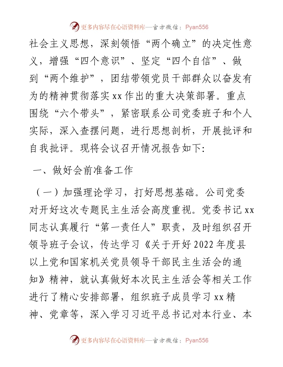 党委民主生活会召开情况报告（集团公司）.docx_第2页