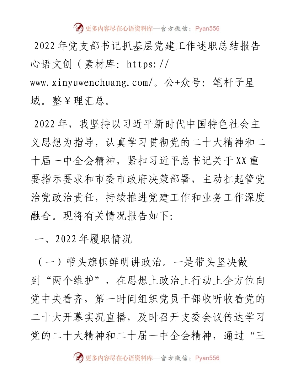 党支部书记抓基层党建工作述职总结报告 (3).docx_第1页