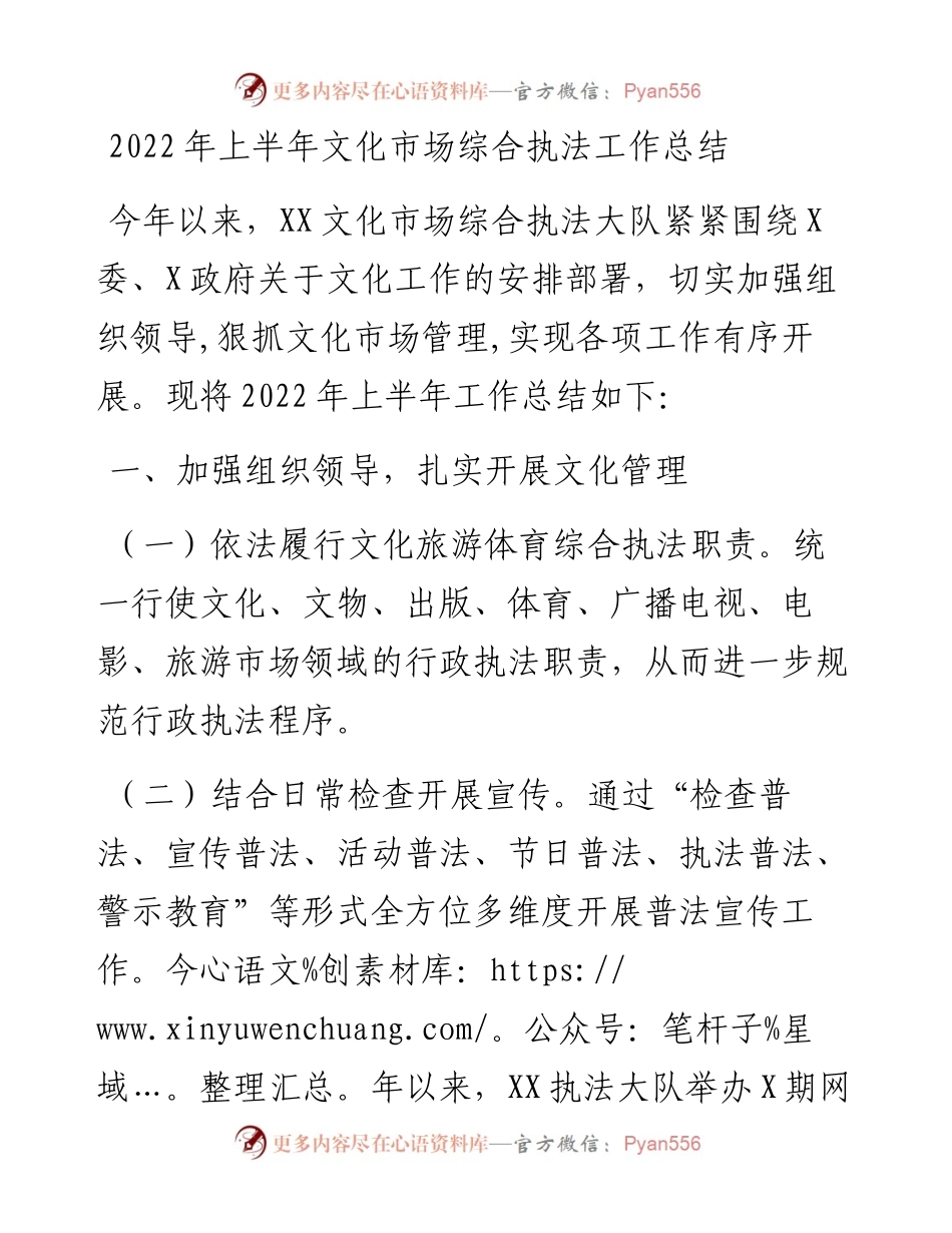上半年文化市场综合执法工作总结.docx_第1页