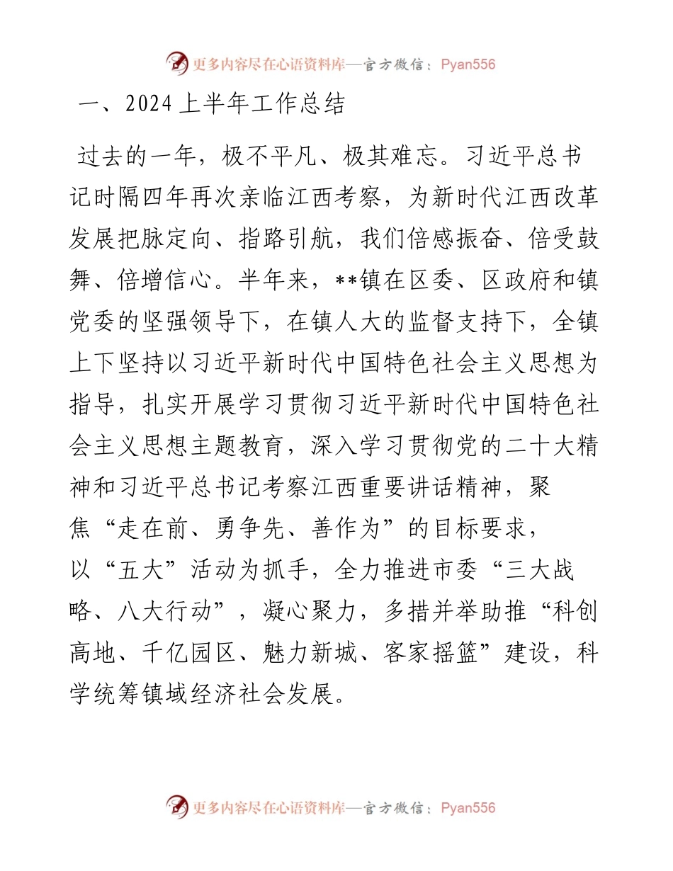 乡镇2024上半年工作总结及下半年工作计划.docx_第1页