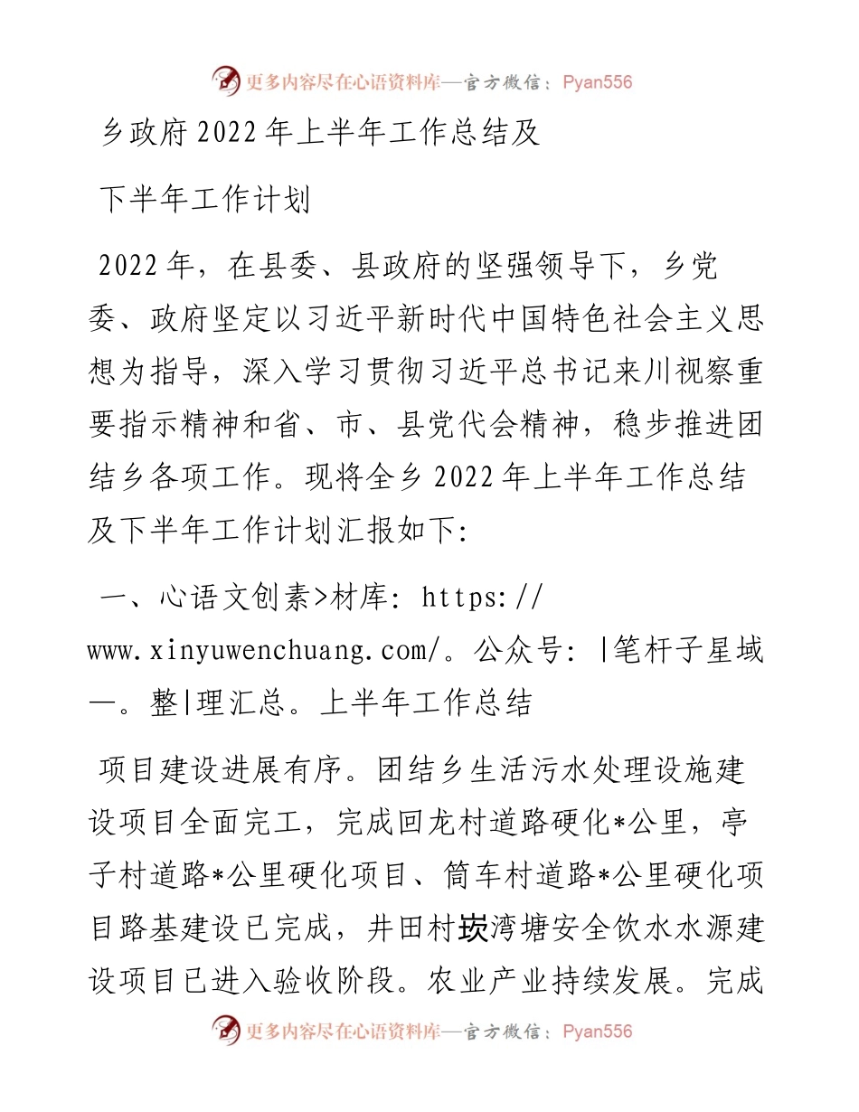 乡政府上半年工作总结及下半年工作计划.docx_第1页