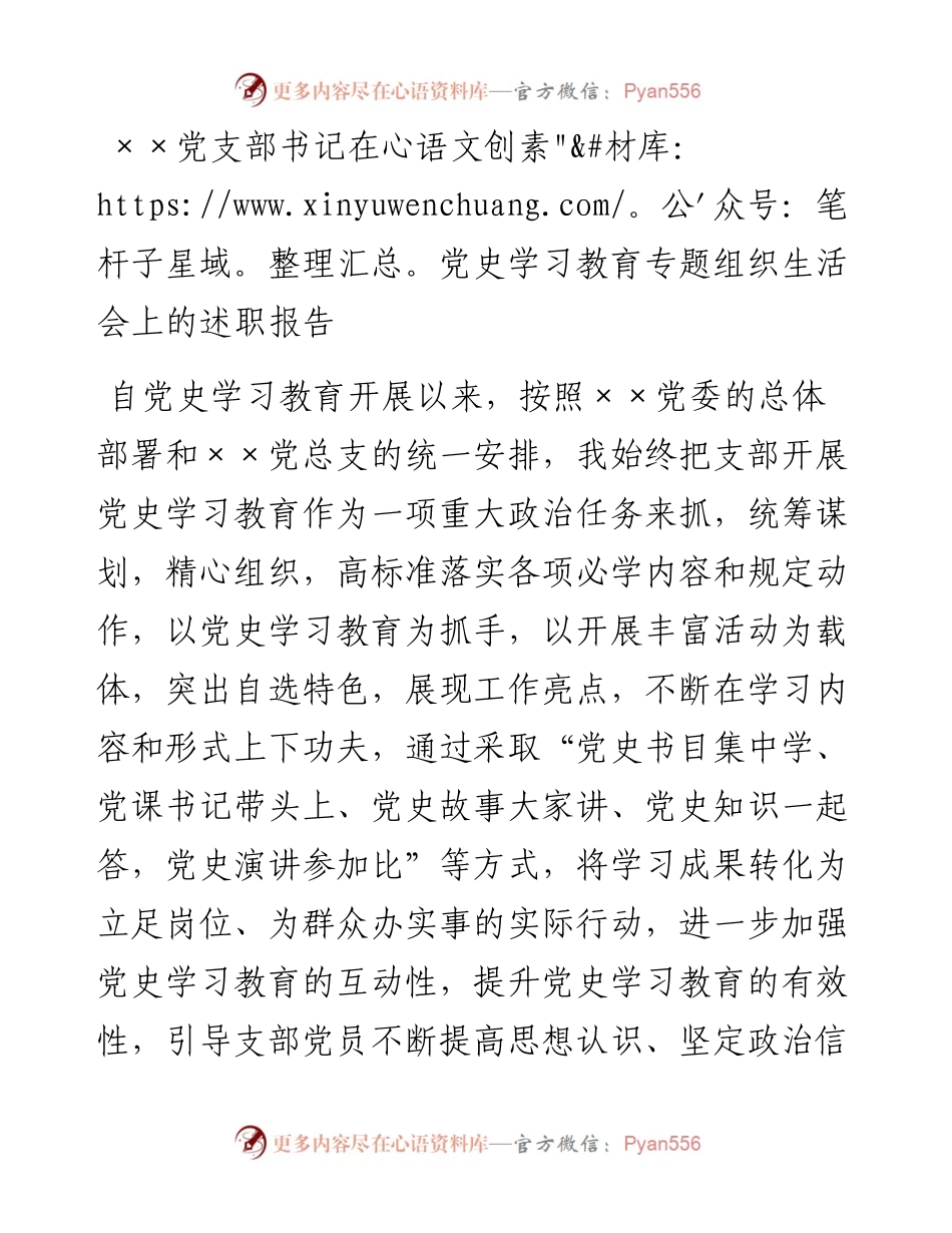 党支部书记在党史学习教育专题组织生活会上的述职报告y.docx_第1页