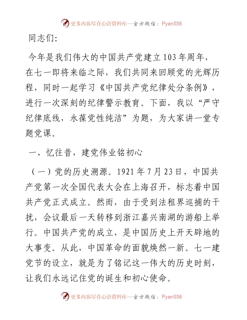 专题党课：严守纪律底线，永葆党性纯洁.docx_第1页