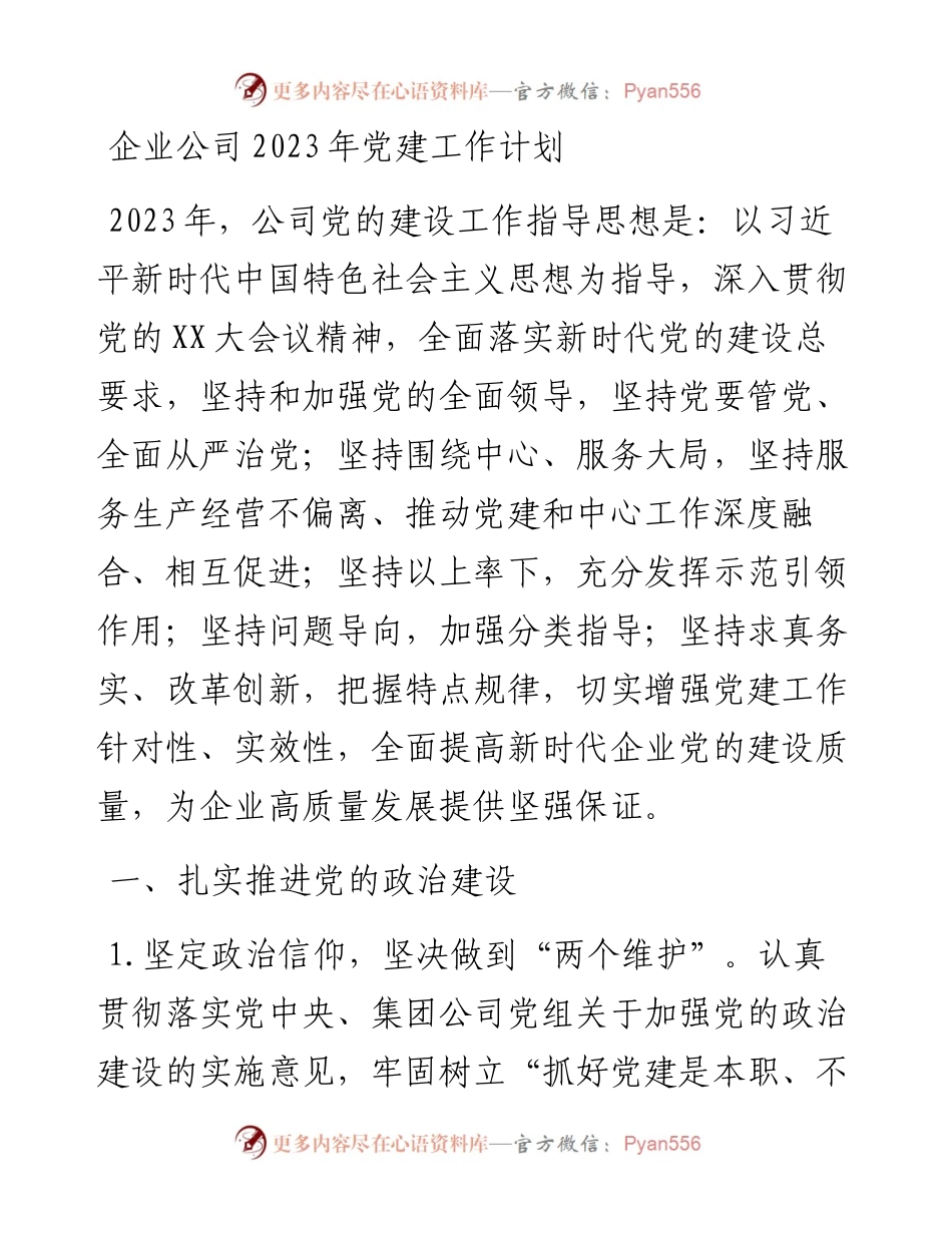 企业公司2023年党建工作计划.docx_第1页