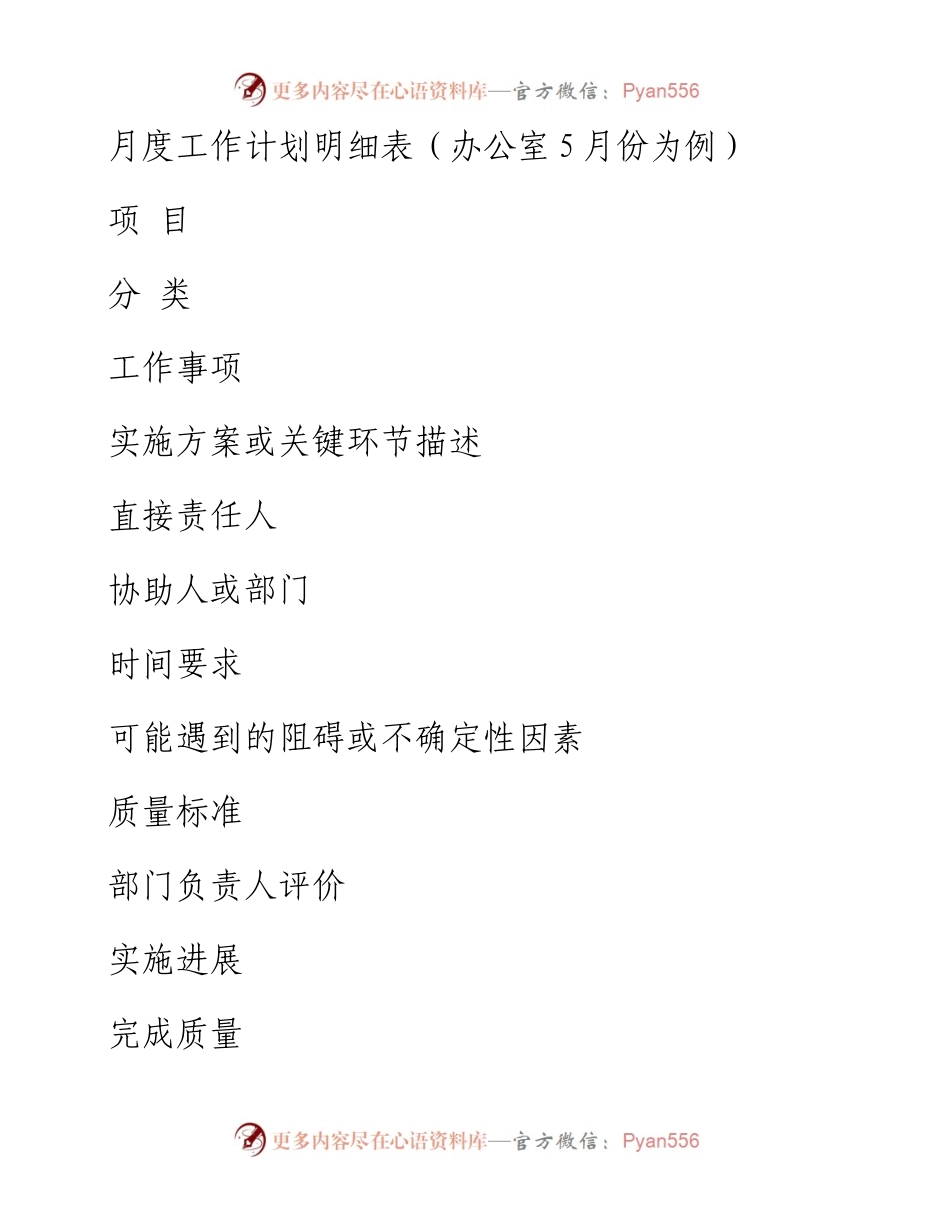 办公室月度工作计划明细表.docx_第1页