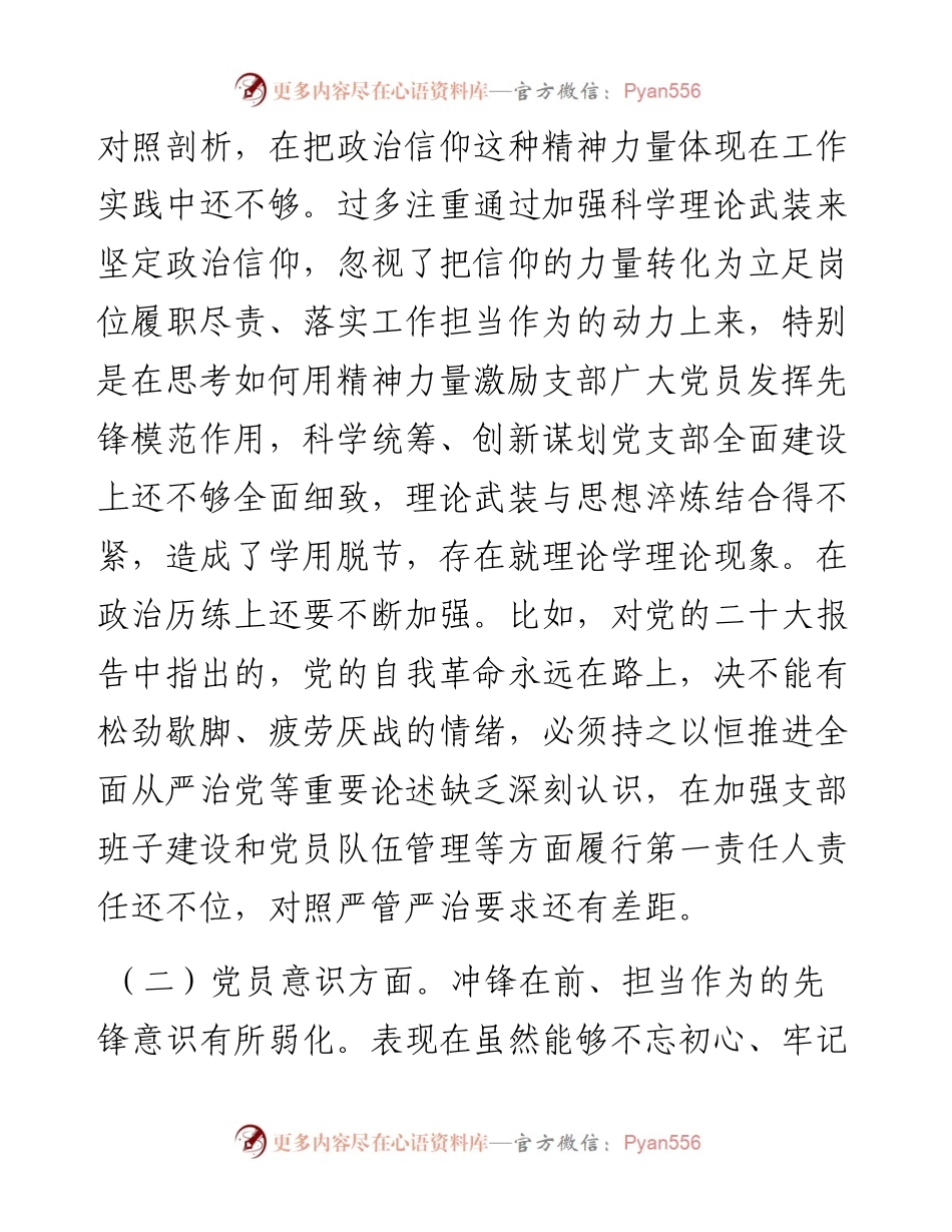 公司党支部书记组织生活会对照剖析材料.docx_第2页