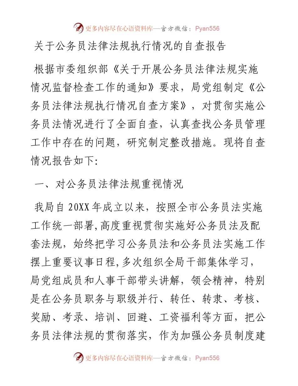 关于公务员法律法规执行情况的自查报告.docx_第1页