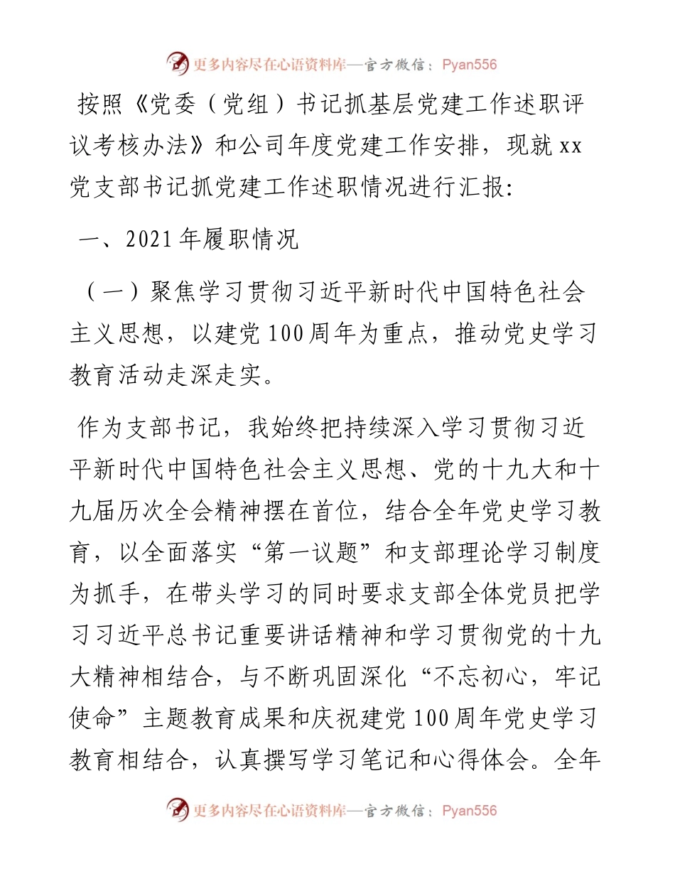 公司党支部书记抓党建工作述职报告.docx_第1页